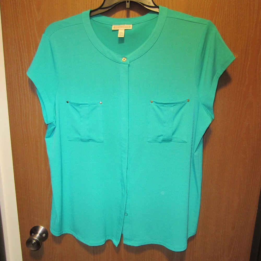 WOMEN'S XXL (DANA BUCHMAN) GREEN SOFT SUMMER BLOUSE (PRE-OWNED)